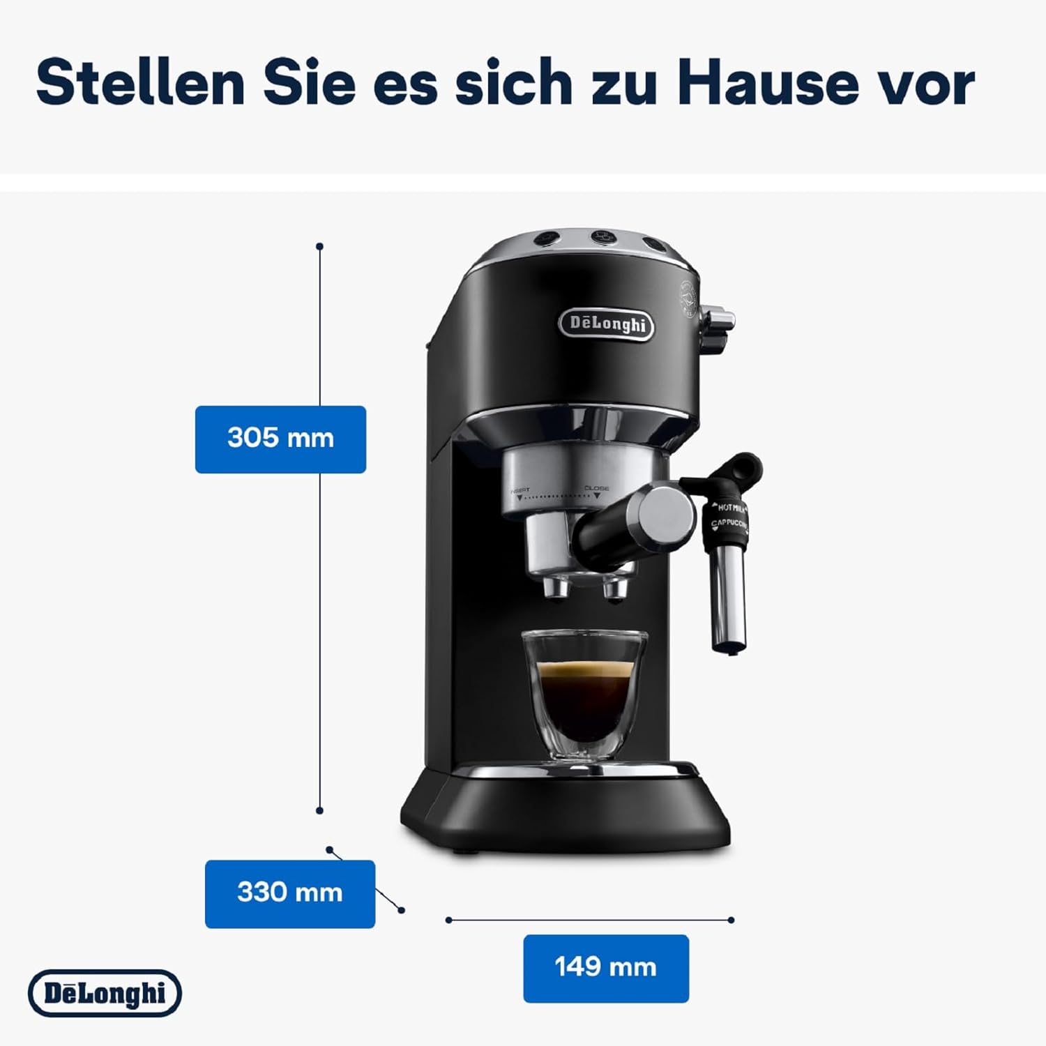De'Longhi Dedica Style EC 685.M – Macchina da caffè espresso con portafiltro, con montalatte professionale, larga solo 15 cm, per caffè in polvere o cialde ESE, serbatoio dell'acqua da 1 l, argento