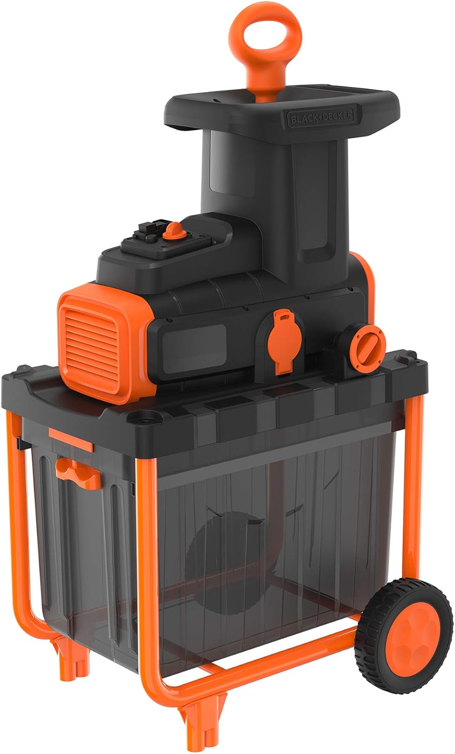Black+Decker 2.800 Watt Elektro-Leisehäcksler (zur schnellen Zerkleinerung von Zweigen und Ästen bis 45 mm, 45l Auffangbehälter, Vorwärts-/Rückwärtslauf, robuste Räder+Standfüße) BEGAS5800 Multicolor