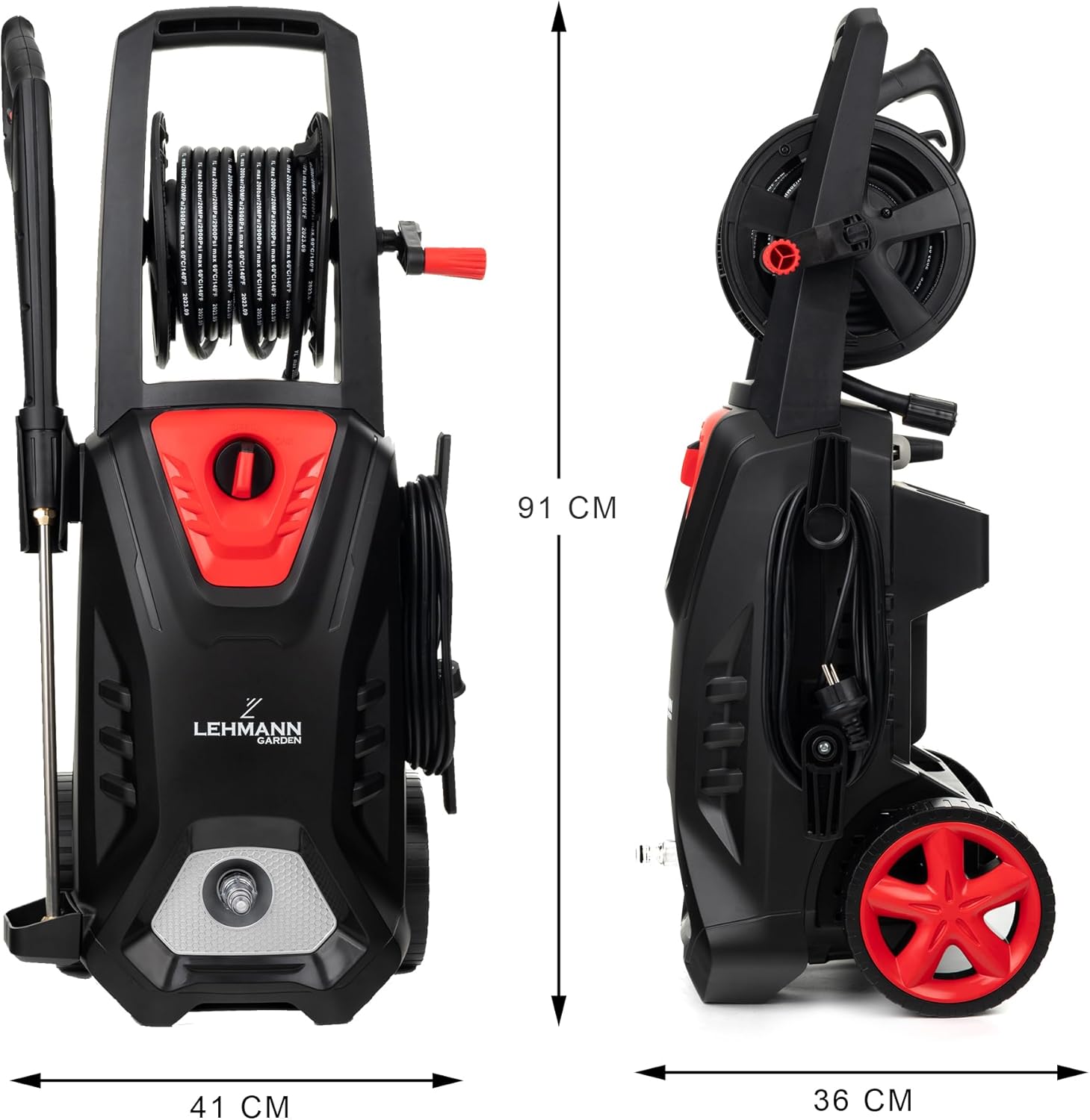 Lehmann LGAPW-3019 Idropulitrice Professionale con Motore a Induzione, 3000 W, Funzione di Aspirazione, Portata 492 l/h, Tubo da 12 Metri, Pulitore per Superfici Compatto con Serbatoio Detergente e Accessori