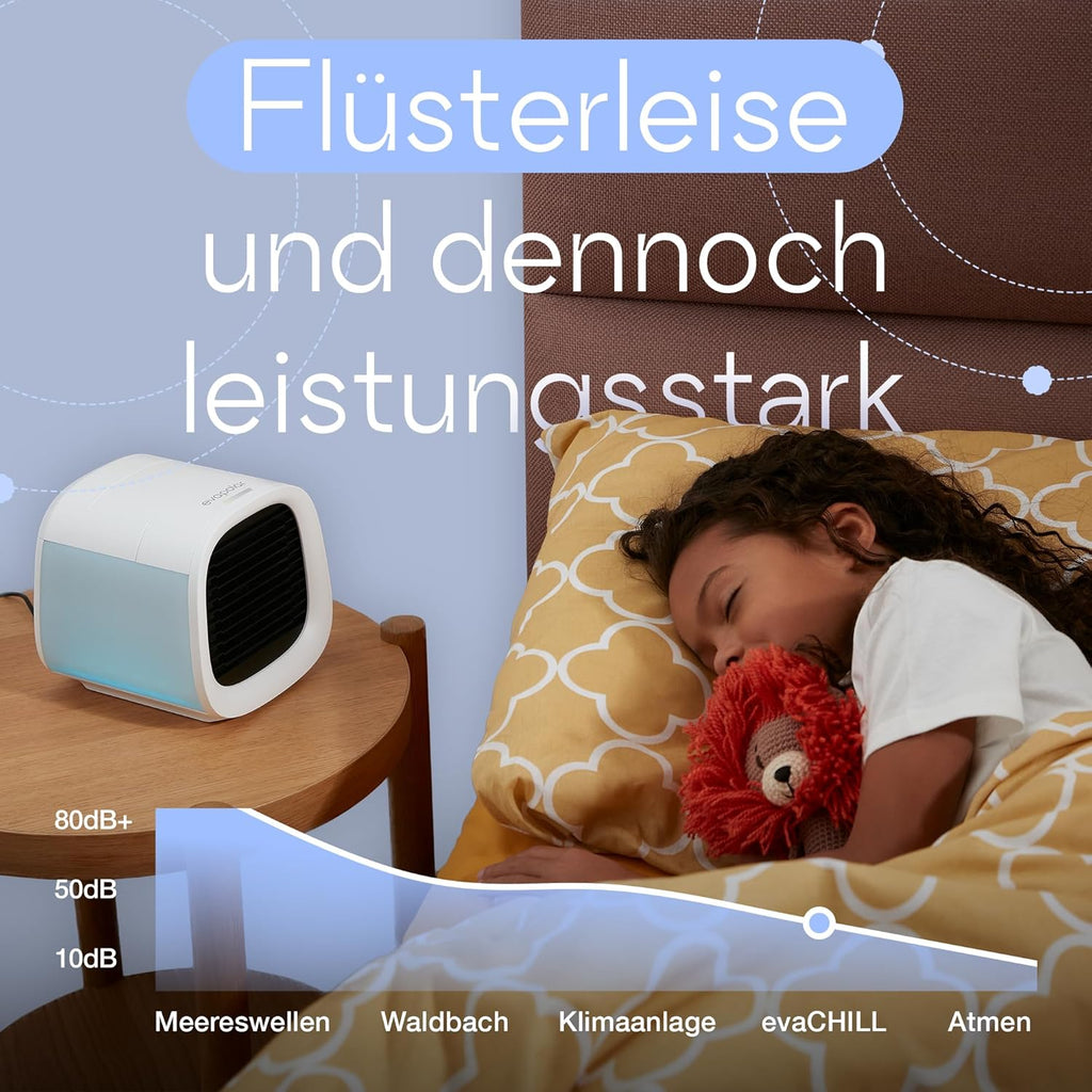 Evapolar evaCHILL Raffrescatore evaporativo & umidificatore – Silenzioso e portatile – Rinfrescatore per casa, ufficio, campeggio, viaggi – Connessione USB e luce notturna LED integrata – Grigio