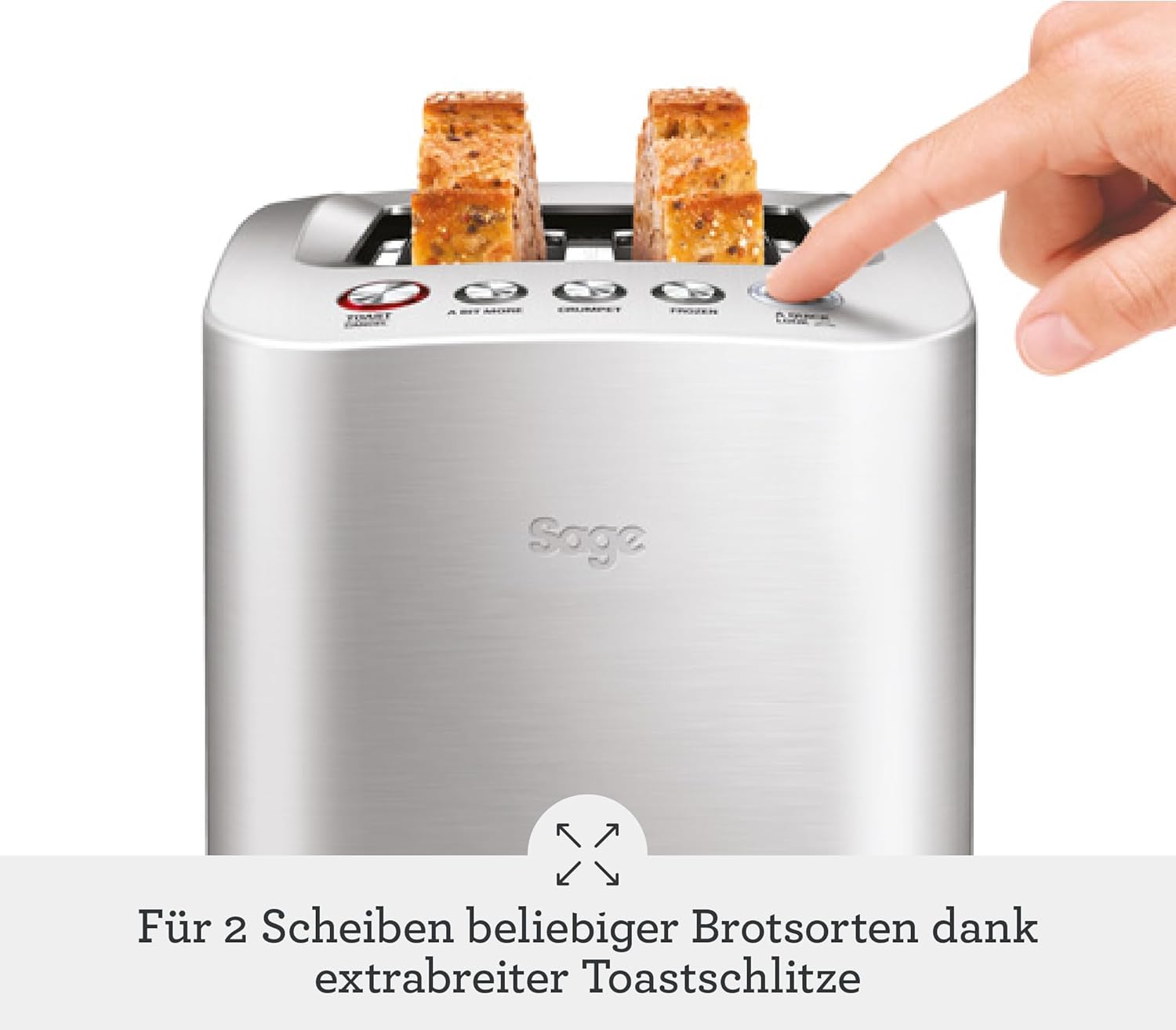 Sage - The Smart Toast - 2-Scheiben - Toaster mit Extra-Breiten Schlitzen - 5 Einstellungen, Schnelle Reinigung, Absenken auf Knopfdruck - Bräunungsgradkontrolle, Liftfunktion - Gebürstetes Aluminium