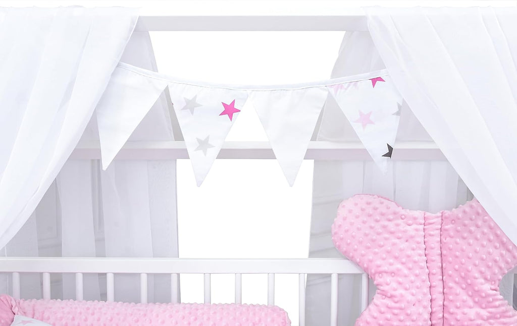 Baby Delux Lettino per Bambini Set Completo Casetta 60x120 cm Bianco con Cassetto Sponda Paracolpi Materasso Biancheria da Letto Set Decorativo (Stelle del Principe)