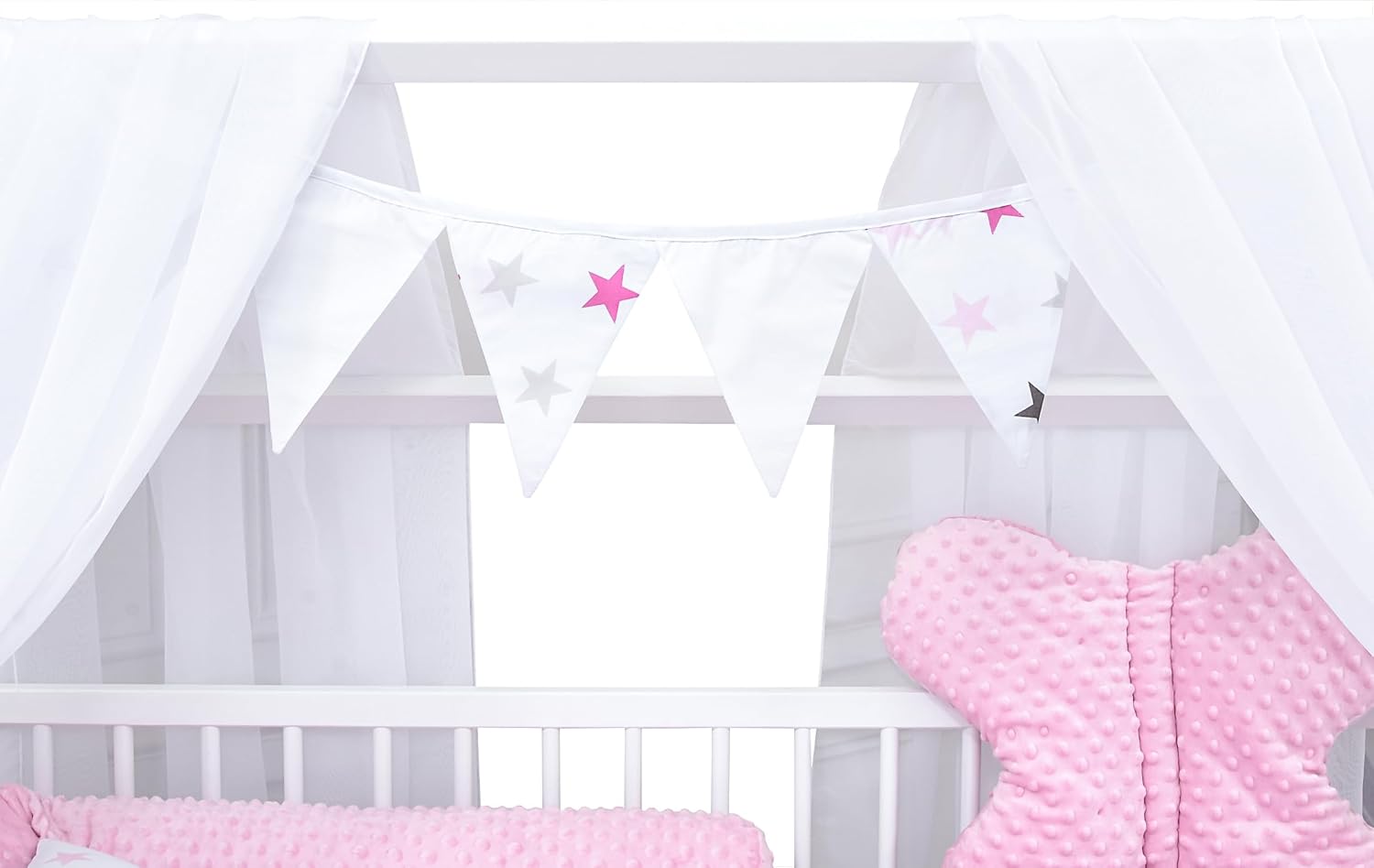 Baby Delux Lettino per Bambini Set Completo Casetta 60x120 cm Bianco con Cassetto Sponda Paracolpi Materasso Biancheria da Letto Set Decorativo (Stelle del Principe)