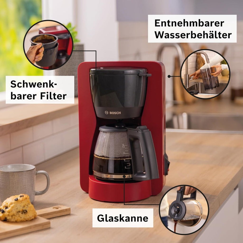 Bosch Filterkaffeemaschine MyMoment TKA3M134, Thermokanne 1 L, für 8-12 Tassen, Tropfstopp, schwenkbarer Filtertrger, Entkalkungsprogramm, abnehmbarer Wassertank, 1200 Watt, Schwarz matt
