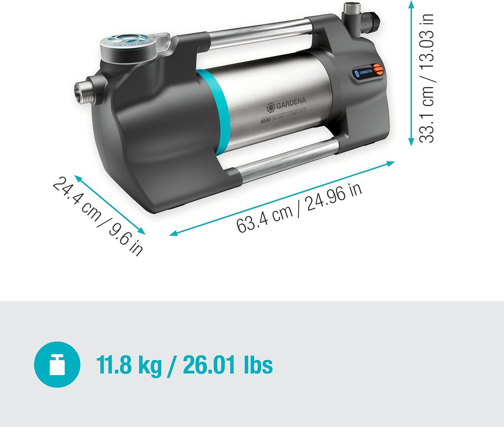 Gardena Pompa da Giardino 6500 SilentComfort: Pompa di irrigazione extra silenziosa controllabile tramite app, portata 6500 l/h, protezione contro il funzionamento a secco, acciaio inossidabile, a risparmio energetico e impermeabile (9059-20)