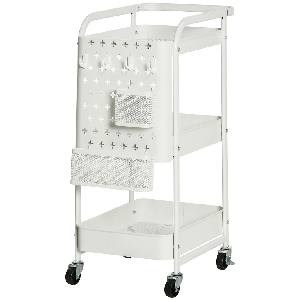 HOMCOM Carrello Cucina Carrellino Salvaspazio con 3 Cesti e Ruote Bianco