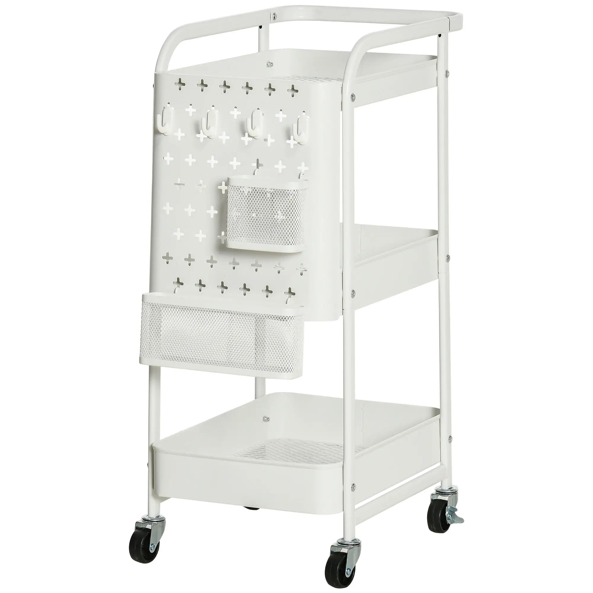 HOMCOM Carrello Cucina Carrellino Salvaspazio con 3 Cesti e Ruote Bianco