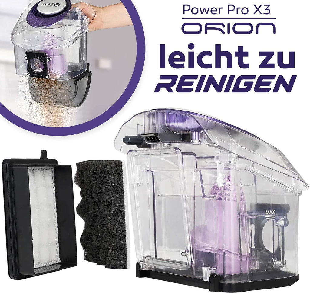 Balter Orion X3 Aspirapolvere, Aspirapolvere a traino senza sacco, Regolazione potenza di aspirazione, Filtro a più stadi, Ciclone, 800W, Contenitore polvere da 3.5L, Viola