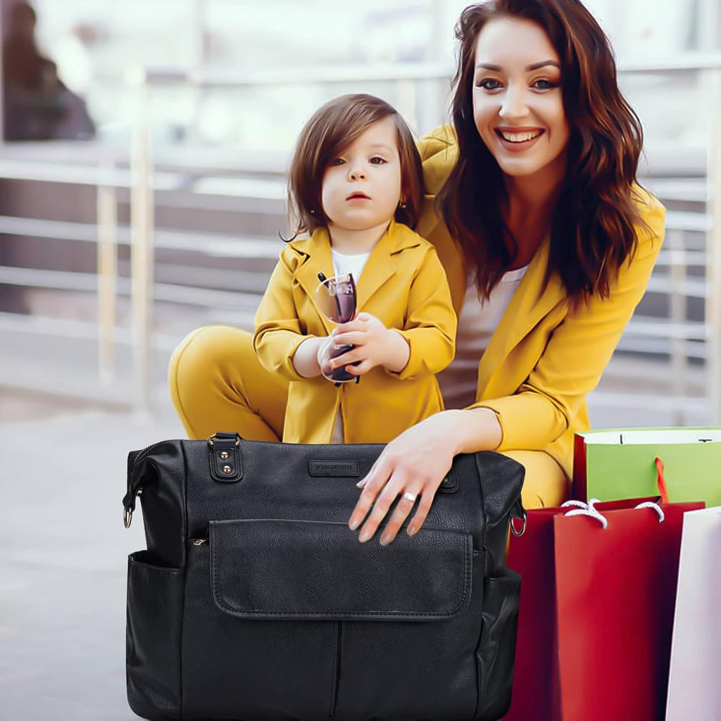 Johomviin Wickeltasche Tote Mode Leder Wickeltasche Rucksack für Mama Papa, Große Reise Baby Tasche Geldbörse für Jungen Mädchen
