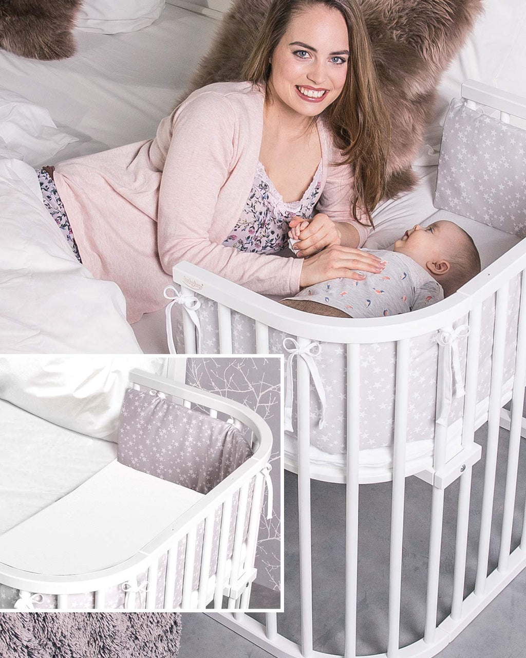 babybay Original Lettino da affiancare in massello di faggio / compatto e trasformabile / Altezza regolabile senza livelli preimpostati ed ecologico / Lettino evolutivo (laccato bianco) / Materasso incluso