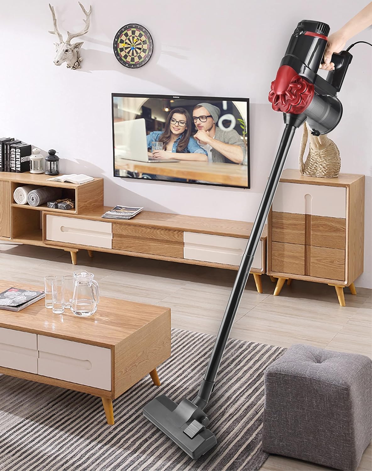 Venga! 2-in-1-Stiel- und Handstaubsauger, 4 m Anschlusskabel, beutellos, 2-in-1-Bodenbürste + 2 Extras, bis zu 20 kPa Saugleistung, rot/schwarz, 600 W, VG HVC 3001