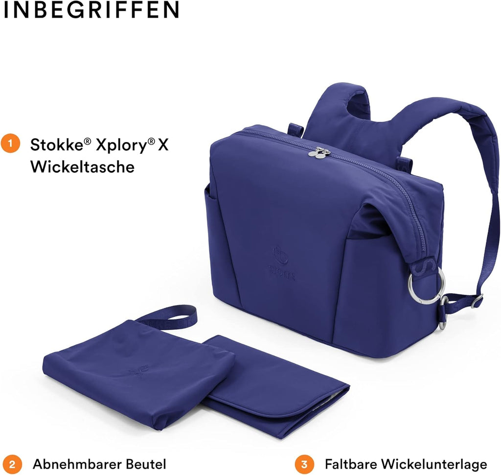 Stokke Xplory X Wickeltasche – Trageoption als Schultertasche oder Rucksack – Inklusive faltbarer Wickelunterlage & Beuteltasche – UPF 50+, wasserabweisend, leicht zu reinigen