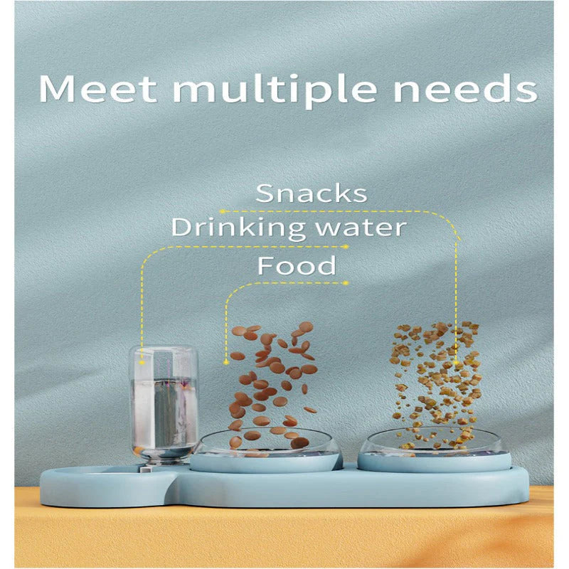 3-in-1 Deluxe Futterstation für Haustiere – Futternapf, Wasserspender & Snackaufbewahrung