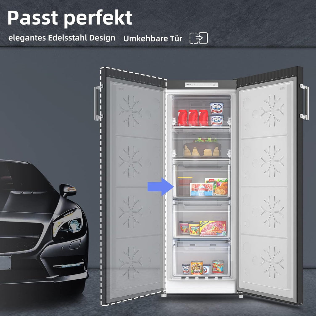 CHiQ FSD166NE4E Congelatore 166 L, Tecnologia No Frost, Porta Reversibile, Acciaio Inox Nero, Altezza 144 cm