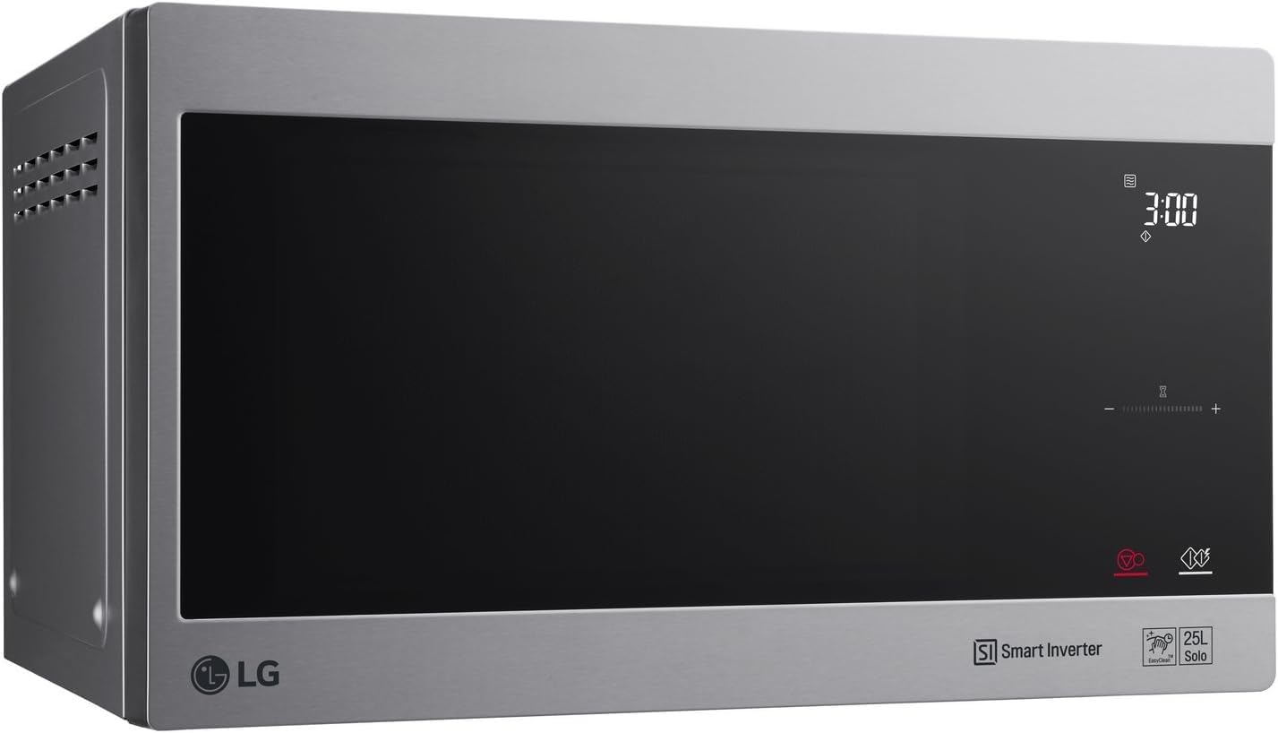 LG MS2595CIS Forno a microonde con tecnologia Smart Inverter, capacità 25 litri, 1000 W, programmi automatici, livelli di potenza regolabili e funzione EasyClean, argento