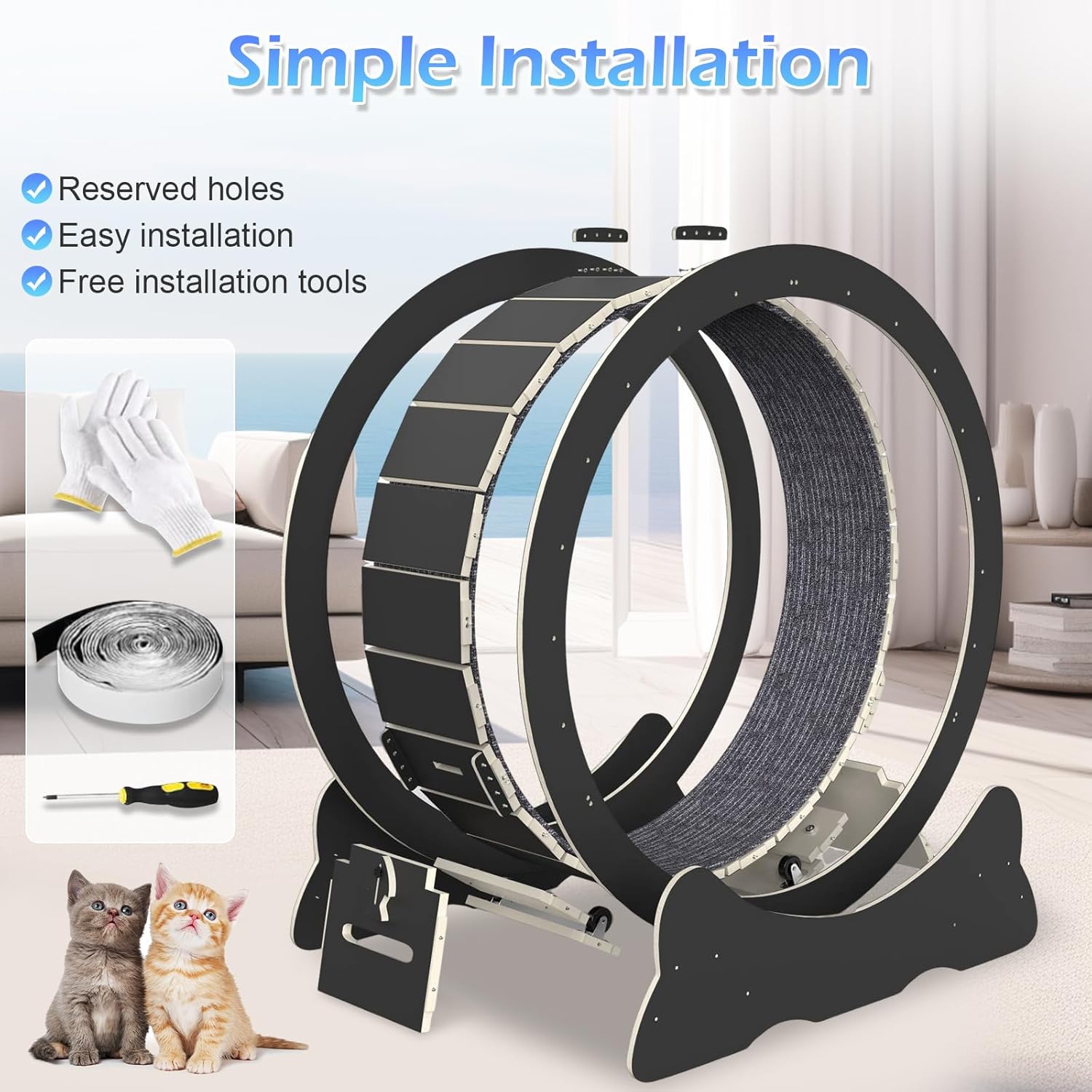 Katzenlaufrad, Laufrad für Katzen, 100cm Innendurchmesser Laufrad Katze, Super Leises Haustier Katze Laufrad Spielzeug, Holzlaufrad Laufrad Wheel Innen für Kleines Mittel Großes Katze (Holzfarbe, XL)