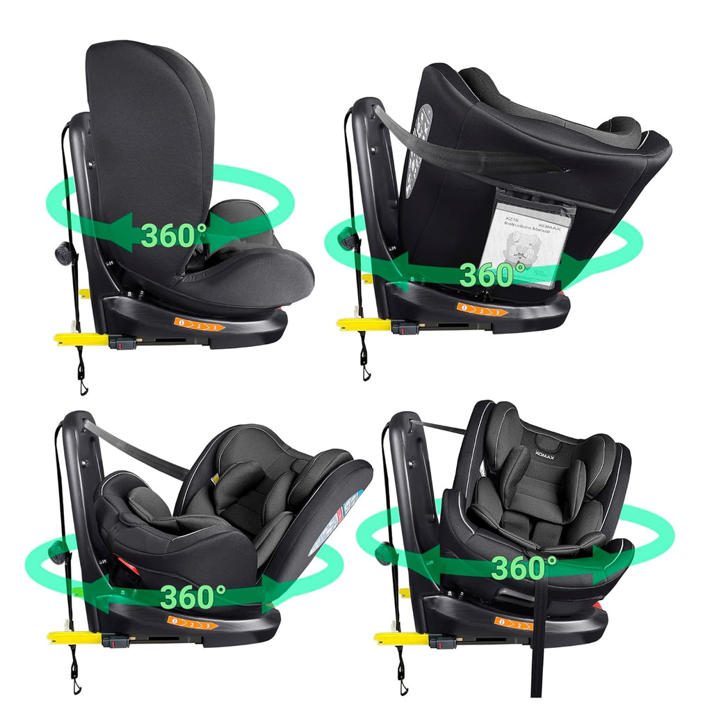 XOMAX XZ-16 Kindersitz drehbar 360° mit ISOFIX und Liegefunktion I mitwachsend I 0-36 kg, 0-12 Jahre, Gruppe 0/1/2/3 I 5-Punkt-Gurt und 3-Punkt-Gurt I Bezug abnehmbar, waschbar I ECE i-Size 129R