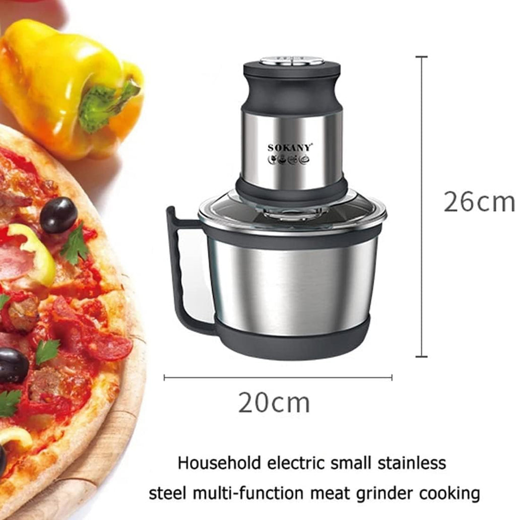 SOKANY Tritacarne Elettrico da Cucina 1500W con Ciotola in Acciaio Inox da 6,5L, Tritatutto con 3 Livelli di Velocità, Robot da Cucina con 4 Lame per Carne, Cipolle, Frutta, Verdura