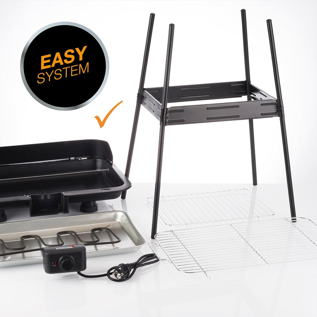 Korona 46222 Elektro-Standgrill mit Rollen | 2400 Watt Elektrogrill | Geteilte XXL Grillfläche, geriffelt und glatt | mit Deckel und Temperaturanzeige