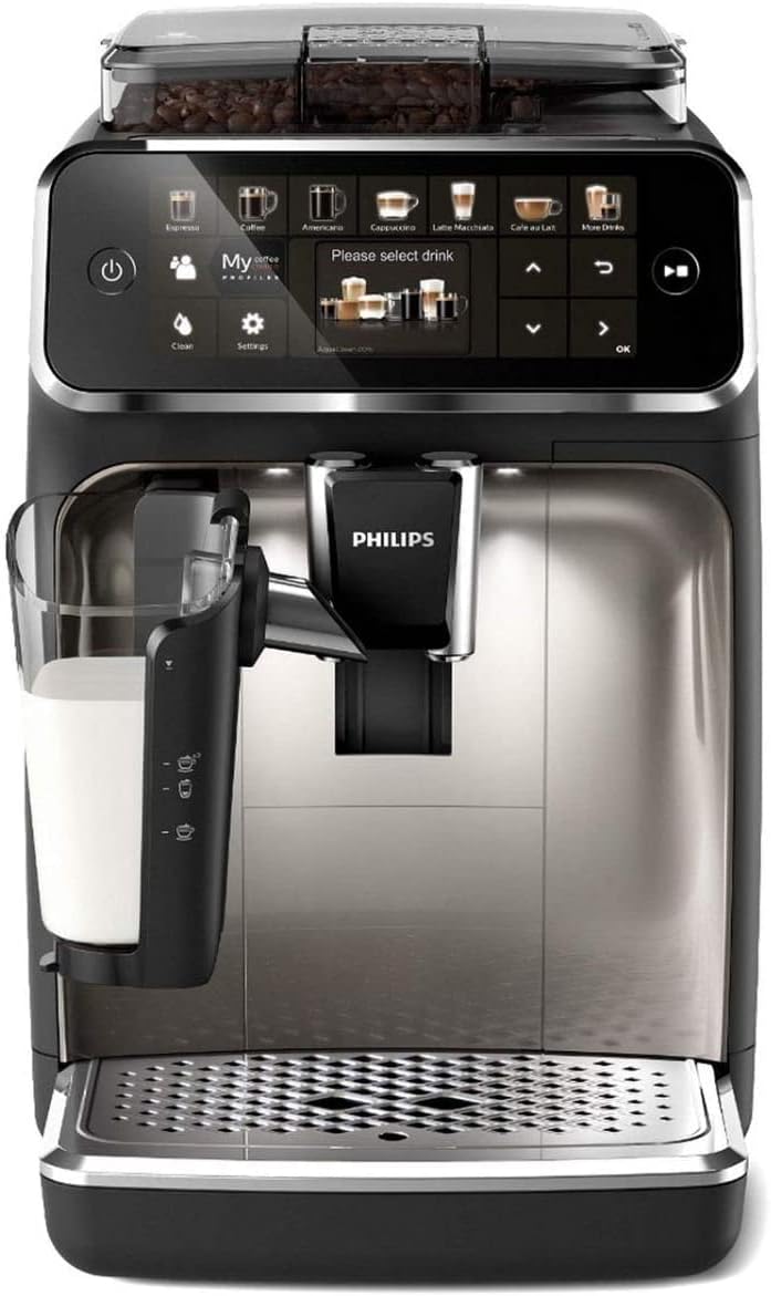 Philips Serie 5400 Macchina da Caffè Automatica – Sistema LatteGo, 12 Bevande a Base di Caffè, Display Intuitivo, 4 Profili Utente, Cromo (EP5447/90)