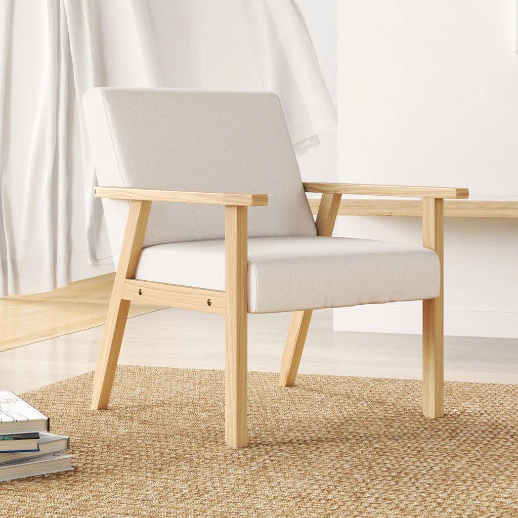 HOMCOM Polsterstuhl Akzentsessel skandinavisches Design breite Sitzfläche cremeweiß