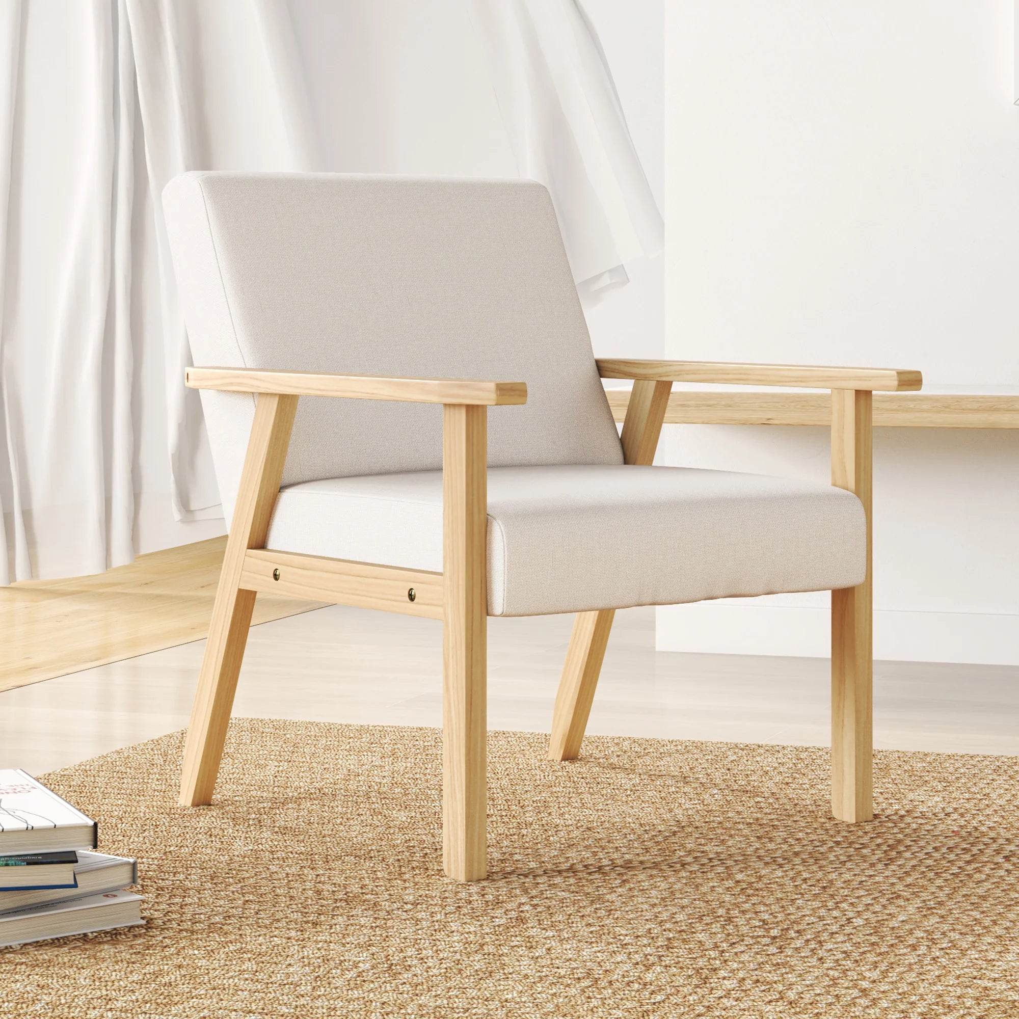 HOMCOM Polsterstuhl Akzentsessel skandinavisches Design breite Sitzfläche cremeweiß
