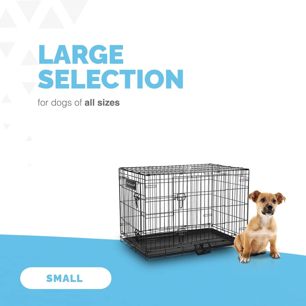 Gabbia per cani (76 cm) – Gabbia per animali domestici in metallo nero con 2 porte (anteriore e laterale) con base in plastica resistente ai morsi e maniglia per il trasporto, robusta box, perfetta per l'addestramento dei cuccioli (media)