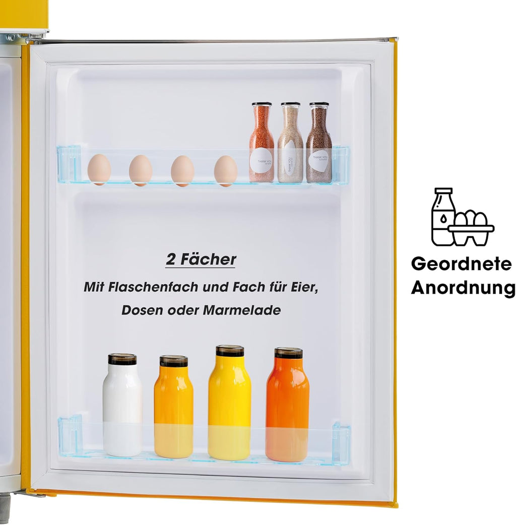Merax Frigorifero con Congelatore, Frigorifero Combinato, Piccolo Frigorifero con 51L e Congelatore 21L, Silenzioso, LED, Ripiani in Vetro, Cassetto Verdura, Balconcini, per Cucina, Soggiorno, Ufficio, Nero