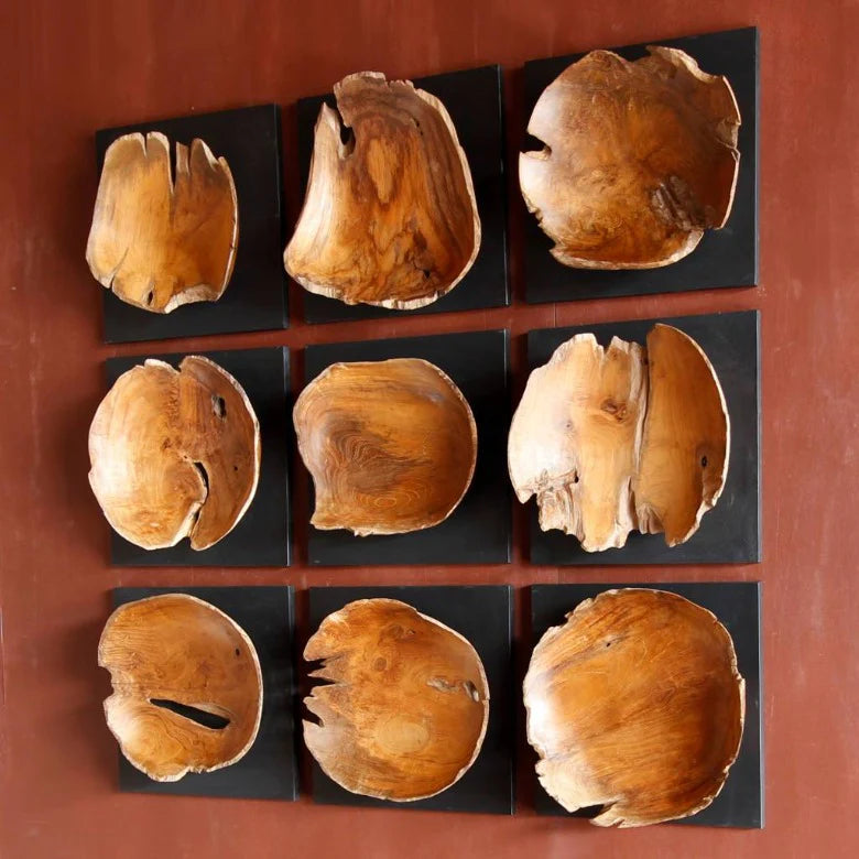 Teak Holz Wandbild FLORENT 35 cm x 35 cm