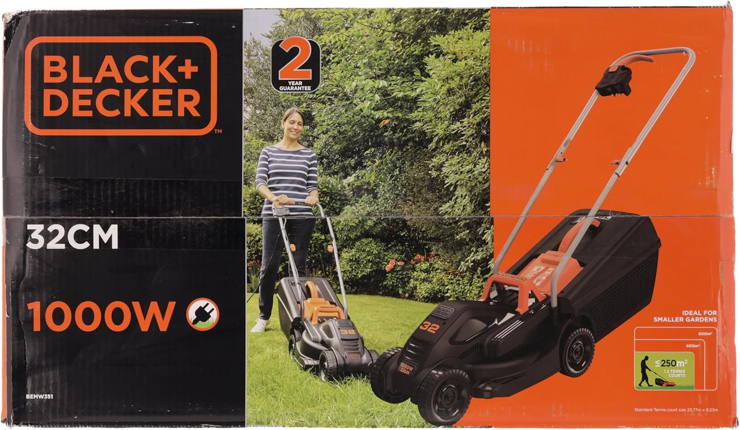 Black+Decker Elektro-Rasenmher (1.000 W, 32cm Schnittbreite, 3-fach axial Schnitthhenverstellung, 35l Grasfangbehlter, ideal für kleine Grten) BEMW351 Multicolor
