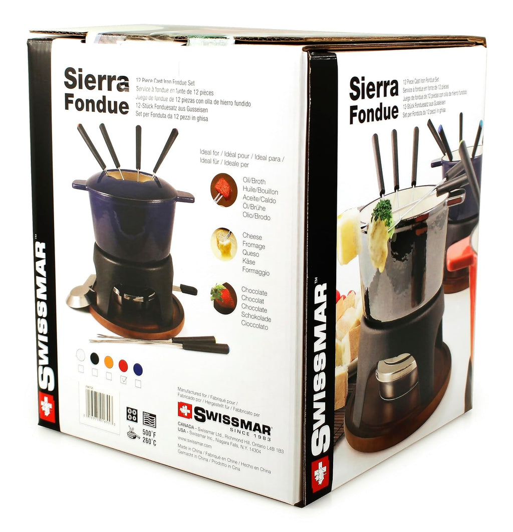 Swissmar F66705 Sierra Set Fondue 11 Pezzi, Ghisa/Acciaio Inossidabile, Rosso Ciliegia, 1.6L, Set Fondue per Carne, Formaggio e Cioccolato, per 4 Persone, Confezione Regalo