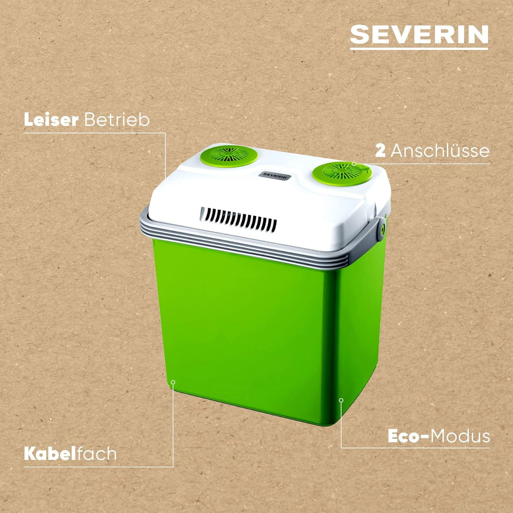 SEVERIN Electric Cool Box with a Cooling and Warming Function, 20 L, Incl. 2 Connections: 220 - 240 V / 12 V DC, KB 2922, Green-Grey, With additional USB connection, 28 l