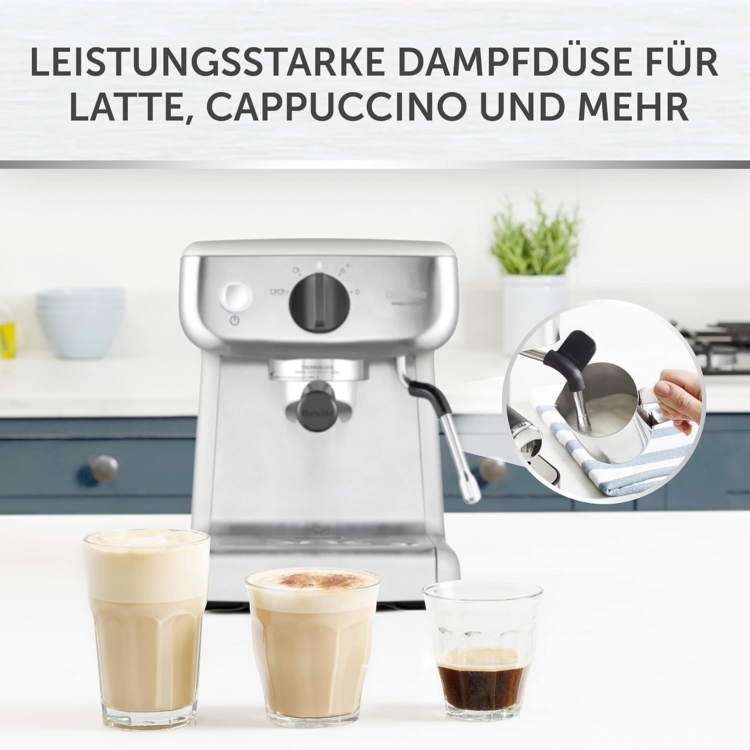 Breville Barista Max Macchina da caffè con braccio per espresso | Macchina da caffè espresso con macinacaffè integrato e montalatte | Serbatoio dell'acqua da 2,8 l | Pompa italiana da 15 bar | Acciaio inossidabile [VCF126X]