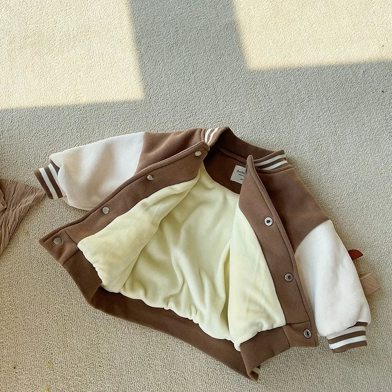 Mini Fashion - Cappotto invernale in velluto a coste stile baseball per neonati