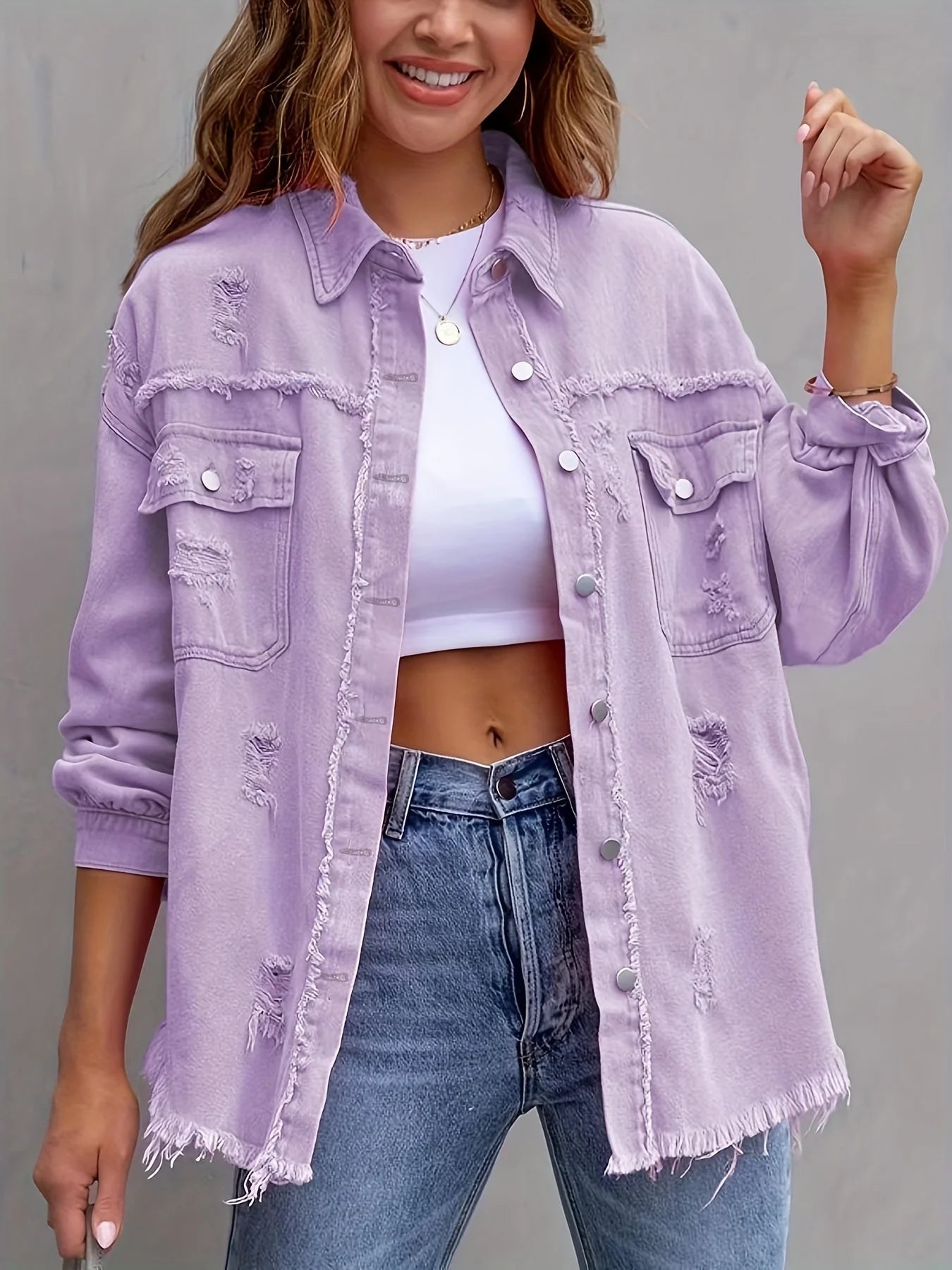 Zerrissene Denim-Jacke in bergre