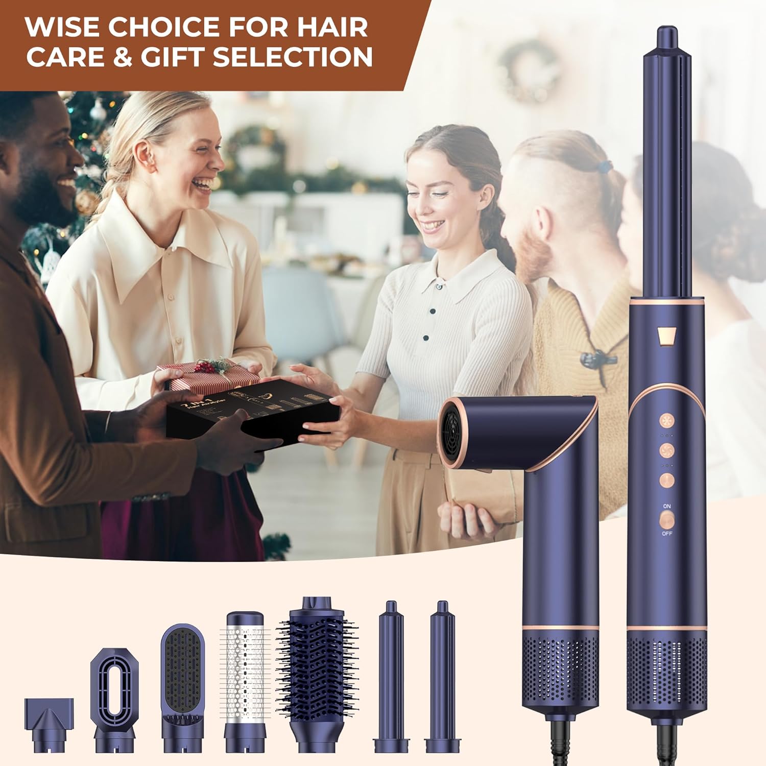 UKLISS 7 in 1 Pro Airstyler & Ionen Föhn [110,000RPM] High-speed Haartrockner Ionen Hair Dryer, mit Heißluft Lockenwickler Thermal Brush Haarglätterbürste Warmluftbürste Föhnbürste, 1200W/Blau
