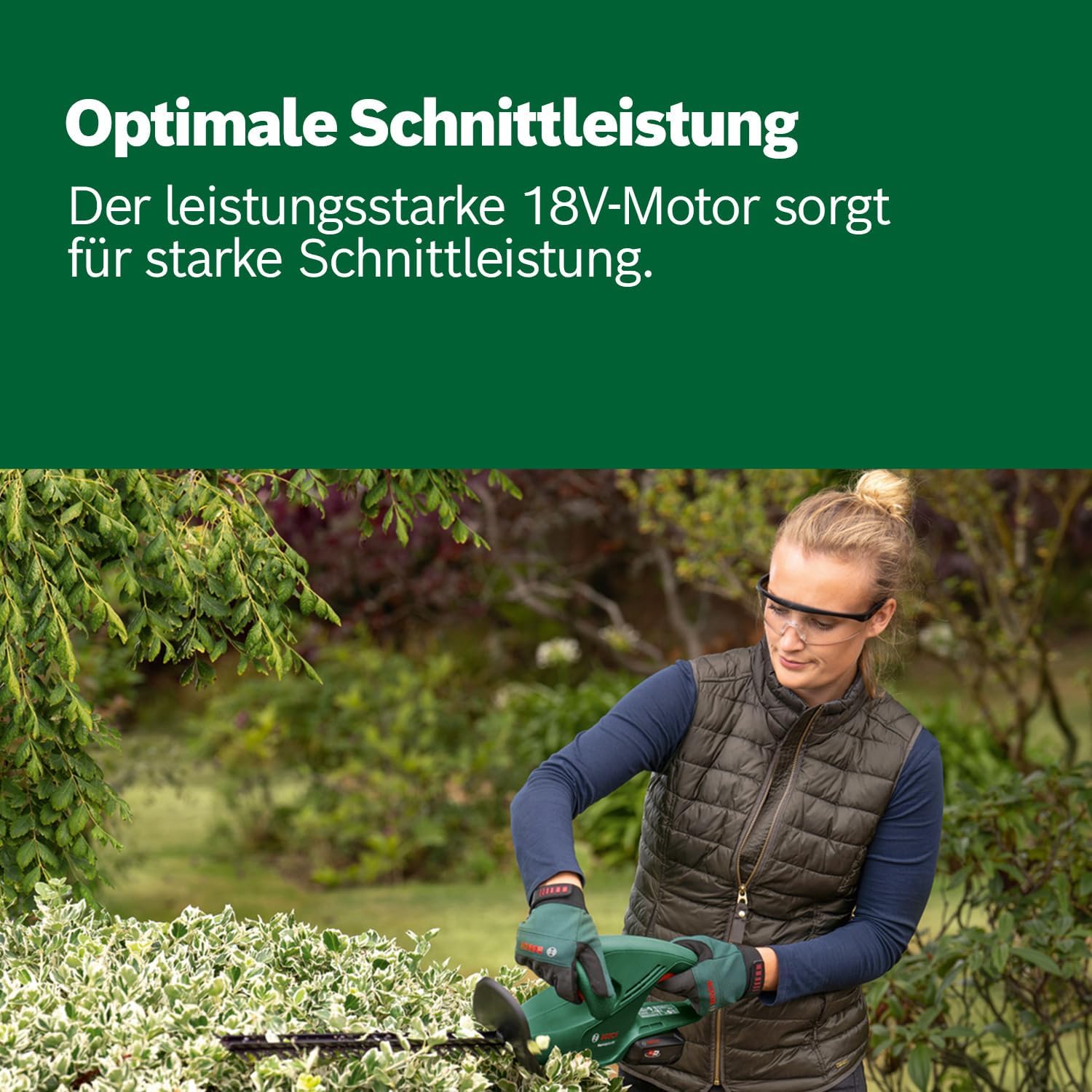 Bosch Akku Heckenschere EasyHedgeCut 18-45 (2 Akkus 2,0 Ah, 18-Volt-System, Messerlänge 45 cm, im Karton)