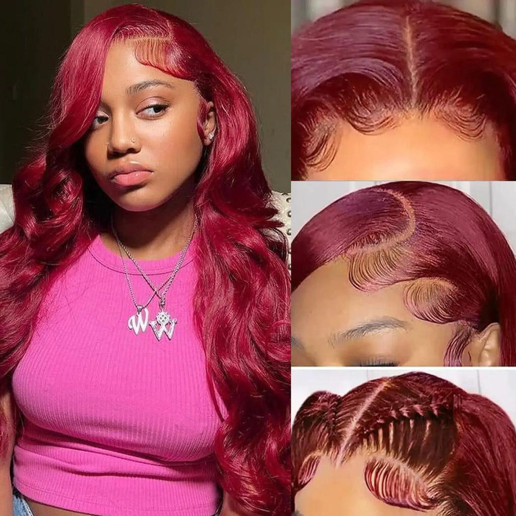 Bellezza infuocata: Parrucca Body Wave bordeaux con parte frontale in pizzo 99J in capelli veri