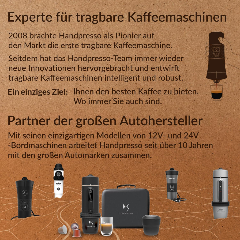 Handpresso Lkw Kaffeemaschine 24V Handcoffee Truck Set 21012 - Pack 24V Kaffeemaschine Lkv mit Tasse une Tasche | Senseo Pads-Kaffeemaschine für Lkw 24 volt | 24V Reise Kaffeemaschine pads für Lkw