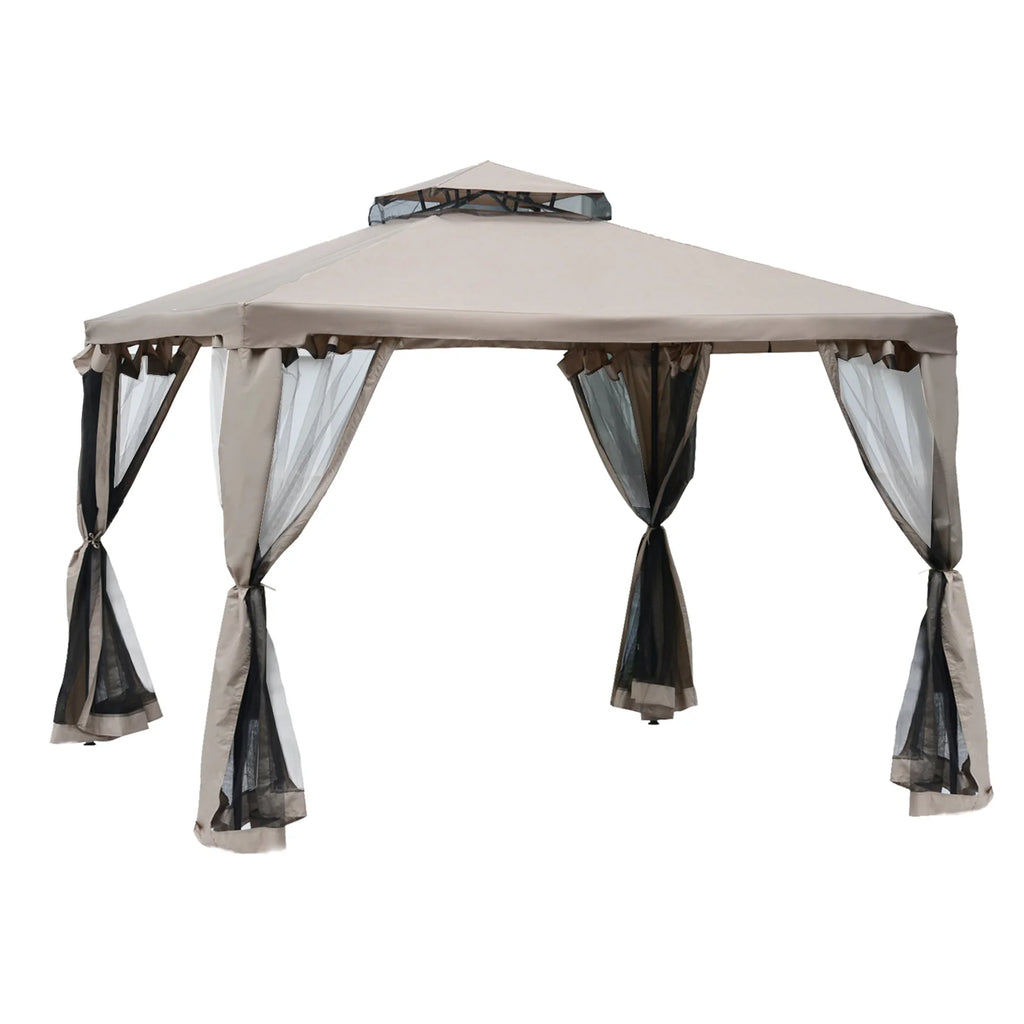 Outsunny Gazebo da Giardino con Zanzariera Doppia Tetto Protezione UV