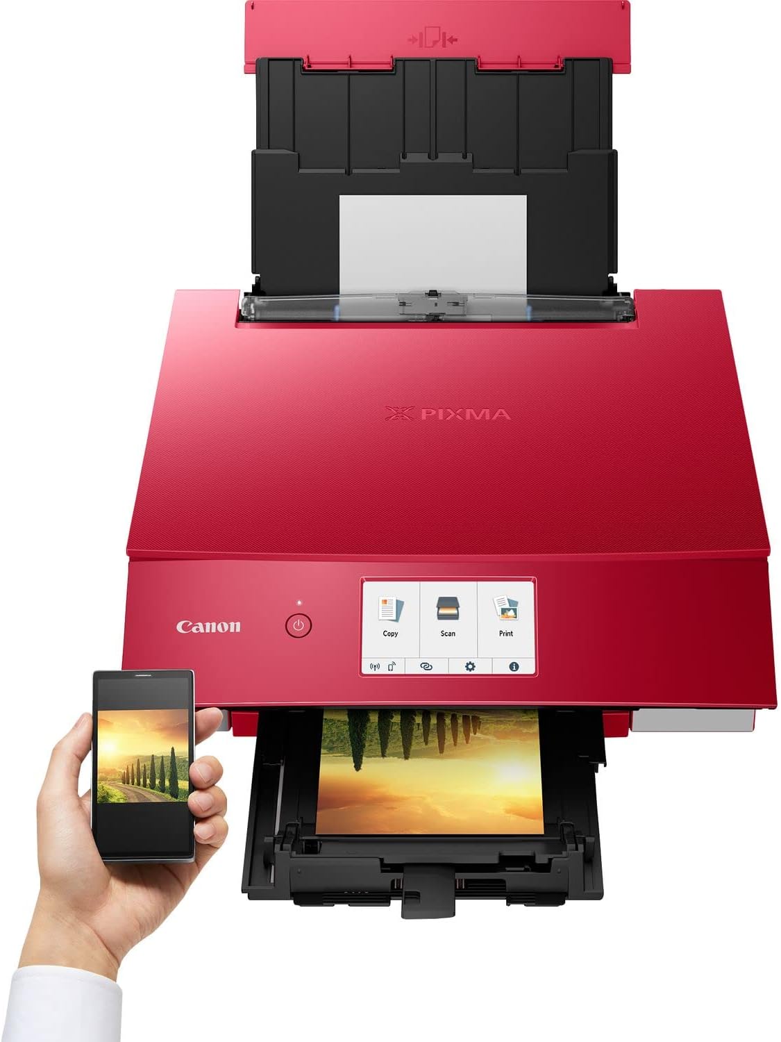 Canon PIXMA TS8351a Stampante multifunzione a getto d'inchiostro a colori DIN A4 (scanner, fotocopiatrice, 4.800 x 1.200 dpi, 6 inchiostri separati, USB, WLAN, AirPrint, stampa fronte/retro, 2 alimentatori carta, 5 GHz), bianco