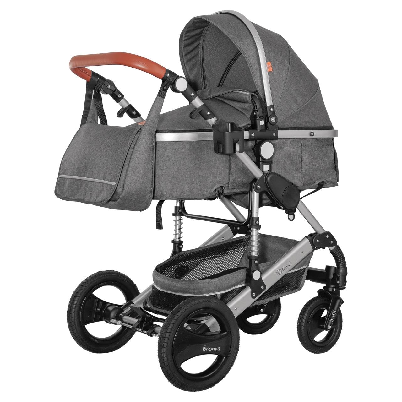 Bronea EXQUISE Kombi-Kinderwagen 3 in 1 INKL. MATRATZE | FARBAUSWAHL | Buggy, Auto-Babyschale, Zusammenklappbar mit Wickeltasche, Regenschutz, Mückenschutz & Sonnenschutz, Farbe:schwarz/champagne