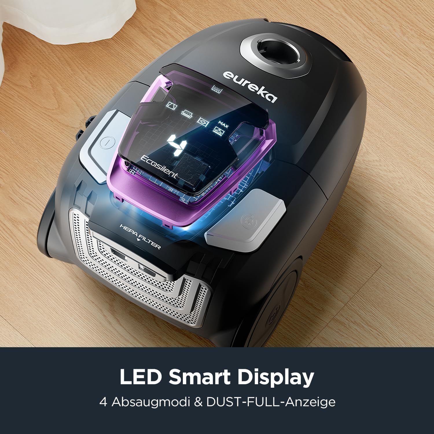 Eureka NEN300 Aspirapolvere a traino con sacco 700W, 62 dB(A) Estremamente silenzioso, Aspirapolvere potente con filtro igienico e spazzola per pavimenti duri, parquet, tappeti, piastrelle, 2L