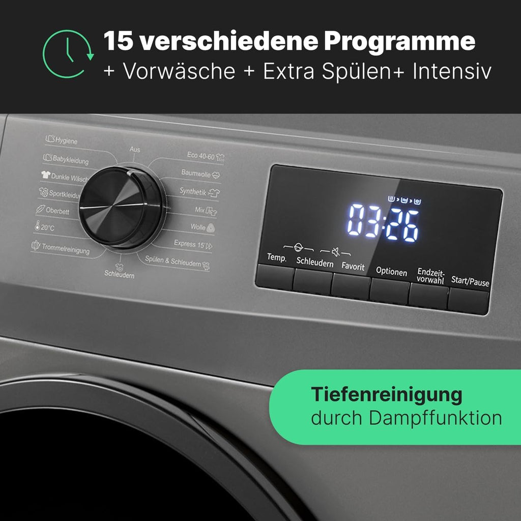 Bomann Lavatrice 7kg | max. 1400 giri/min | 10 anni di garanzia sul motore | motore inverter efficiente, silenzioso e durevole | 15 programmi | preselezione dell'ora di fine | display LED | WA 7175 bianca