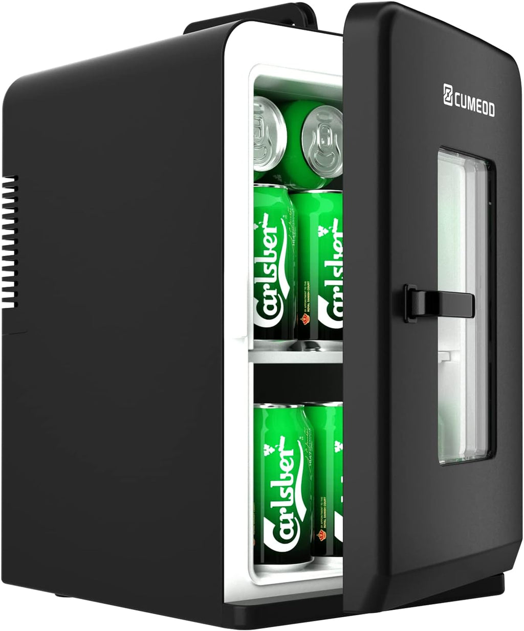 Cumeod Mini Frigo 15 Litri/21 Lattine, 2 in 1 Frigorifero Portatile con Funzione di Raffreddamento e Riscaldamento, 12V DC/220V AC per Auto, Ufficio e Camera da Letto, Bevande, Cosmetici, Nero, Modalità Max ed Eco