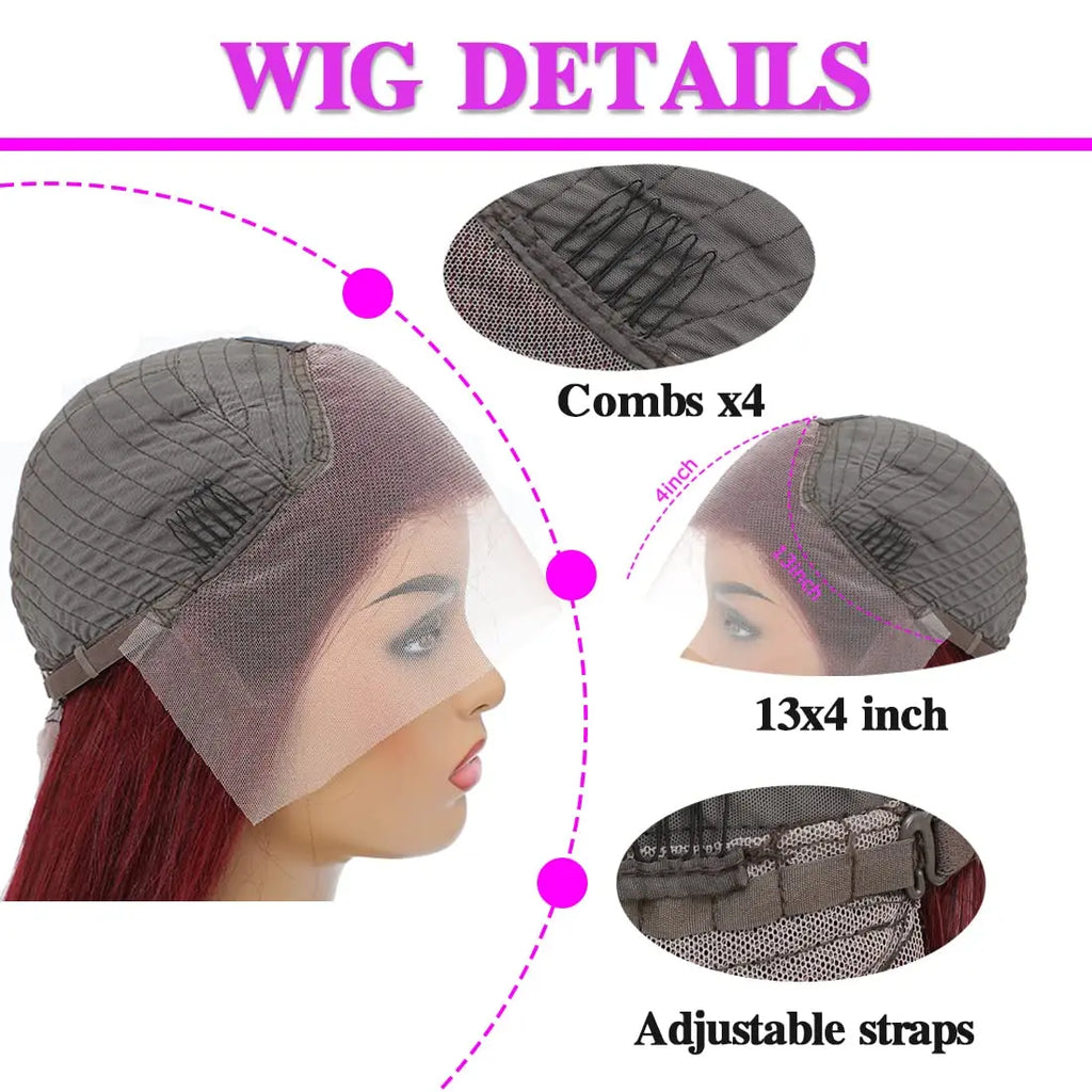 Bellezza infuocata: Parrucca Body Wave bordeaux con parte frontale in pizzo 99J in capelli veri