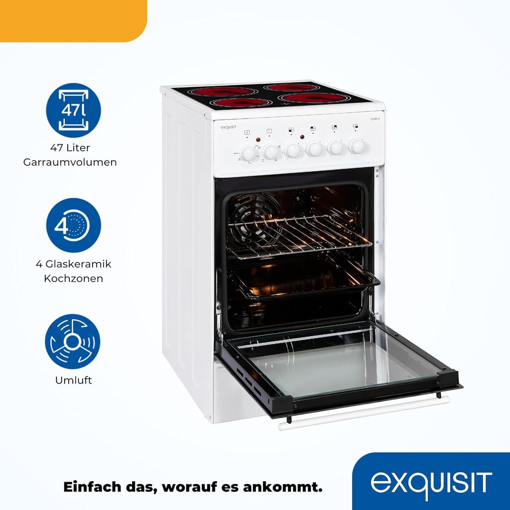 Cucina autonoma squisita, Cucina autonoma larghezza 50 cm, Piano cottura a piastre, Facile da usare, Vano cottura 48 l, Cucina elettrica 50 cm, EH9-3-090 bianca