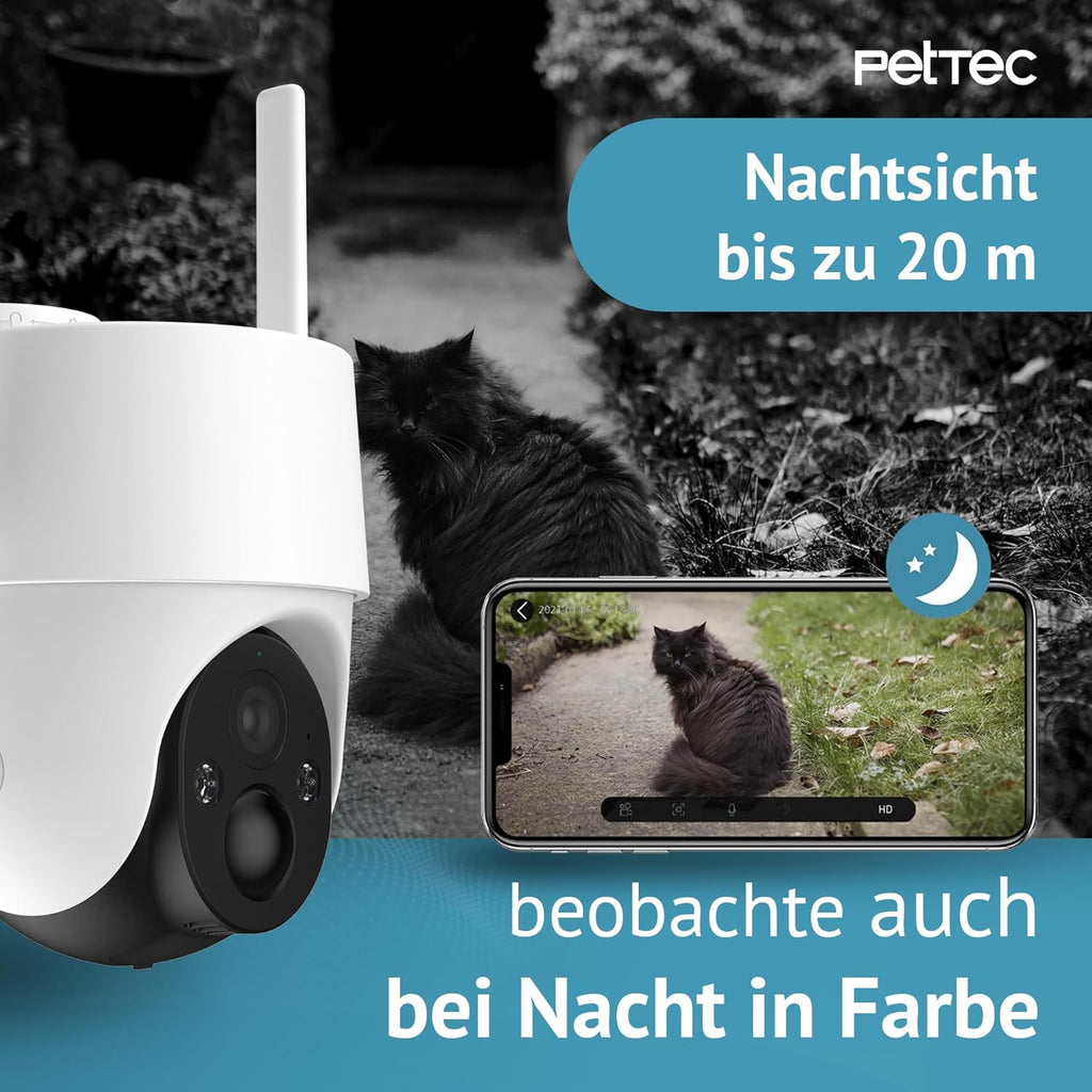 PetTec – Pet Cam Buddy Haustierkamera Futterautomat 8L für Katzen- & Hunde-Trockenfutter – Automatischer Futterspender mit WLAN & App-Steuerung -Inkl. 2-Wege-Audio, Bellerkennung & Nachtsicht