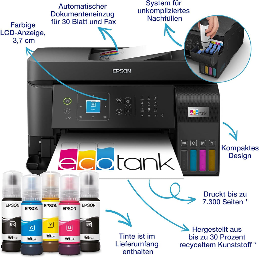 Epson EcoTank ET-4800 Stampante multifunzione A4 con serbatoio di inchiostro e Wi-Fi, con inchiostro incluso per un massimo di 3 anni