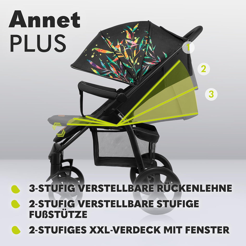 LIONELO Annet Buggy fino a 22 kg con funzione reclinabile, passeggino compatto richiudibile con accessori, ruote in schiuma EVA, zanzariera, coprigambe, portabevande, cestino (Golden Moments, Tour)